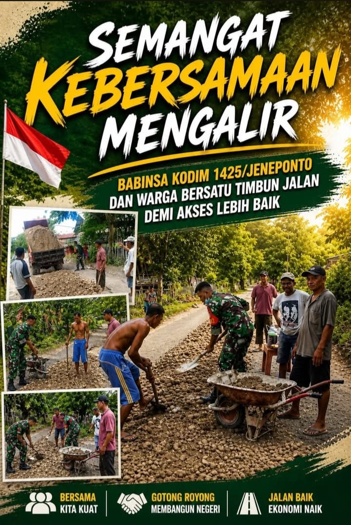Semangat Kebersamaan Mengalir, Babinsa Kodim 1425/Jeneponto dan Warga Bersatu Timbun Jalan Demi Akses Lebih Baik