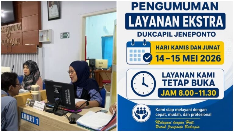 Terus Berbenah,Dukcapil Jeneponto buka layanan ekstra di Hari Libur Nasional.