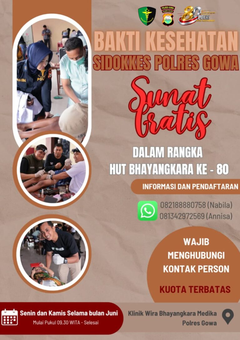 Sambut HUT Bhayangkara ke-80, Sidokkes Polres Gowa Gelar Sunat Gratis untuk Masyarakat