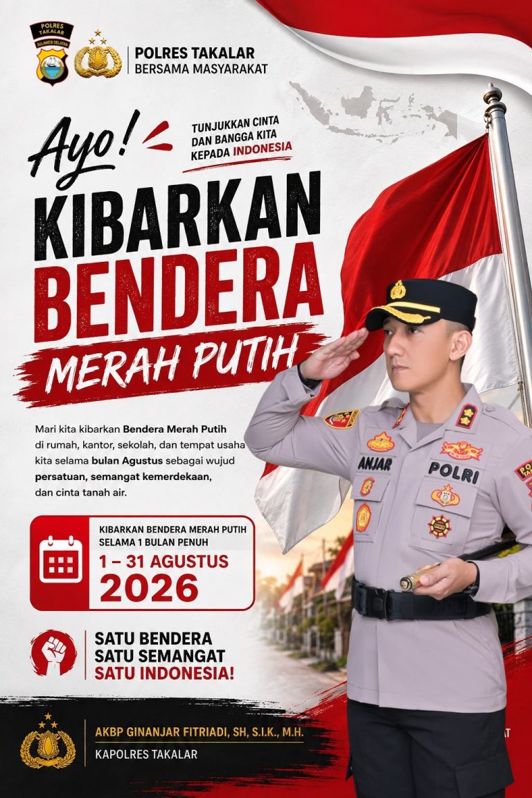 Polres Takalar Ajak Masyarakat Kibarkan Bendera Merah Putih Sepanjang Agustus 2026